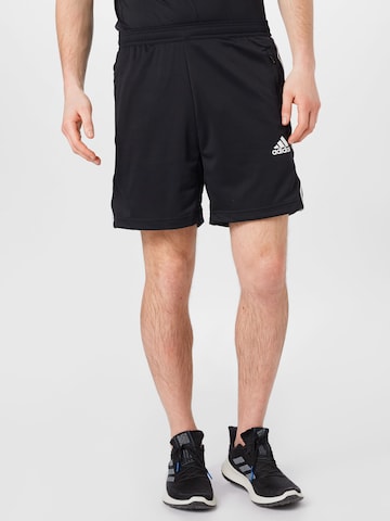 ADIDAS SPORTSWEAR Regularen Športne hlače 'Primeblue Designed To Move 3-Stripes' | črna barva: sprednja stran