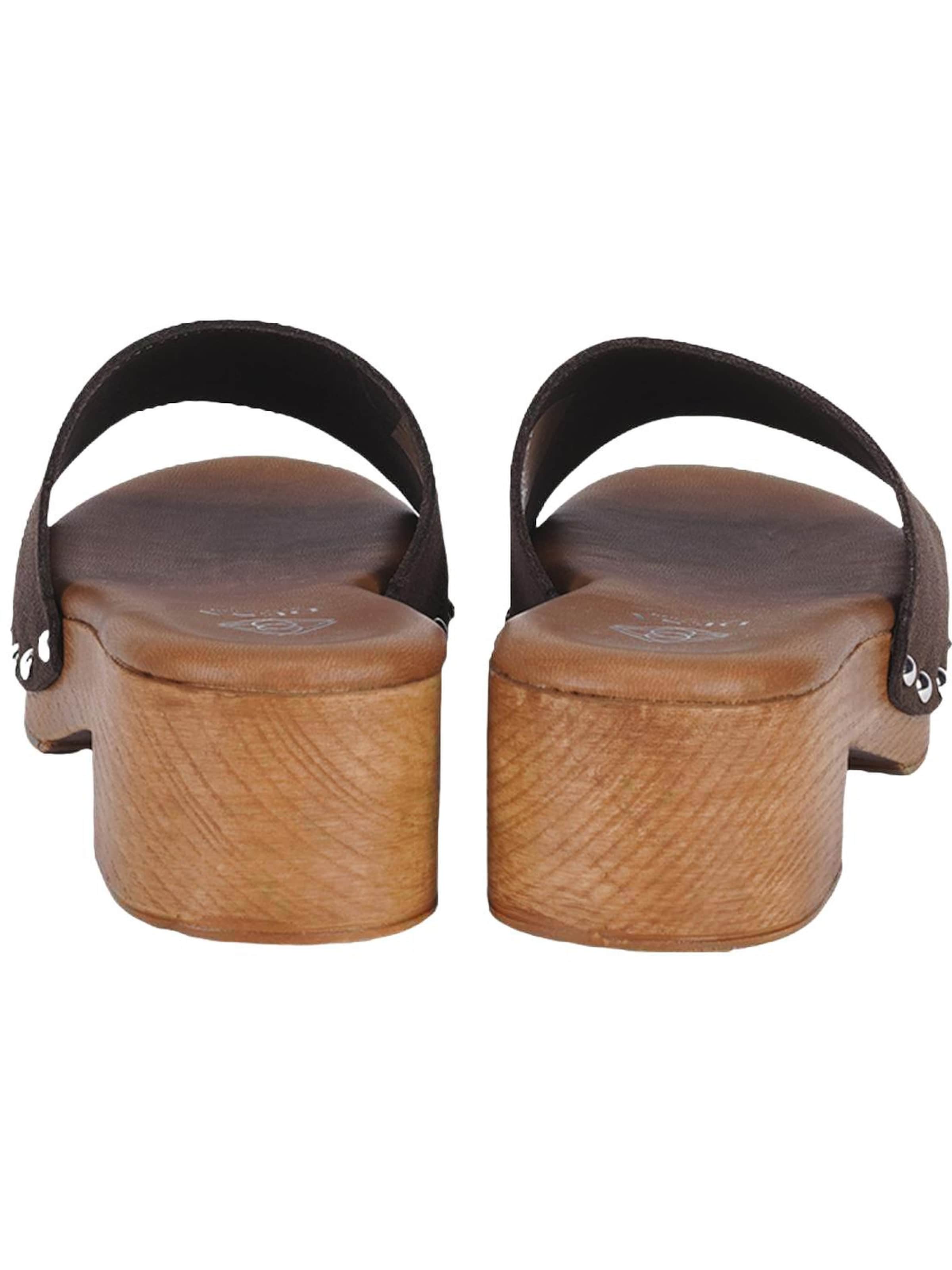 Desa - Zapatillas de casa 'DESA Damen-Sandalen aus Wildleder mit Blockabsatz und Nietenbesatz' en marrón