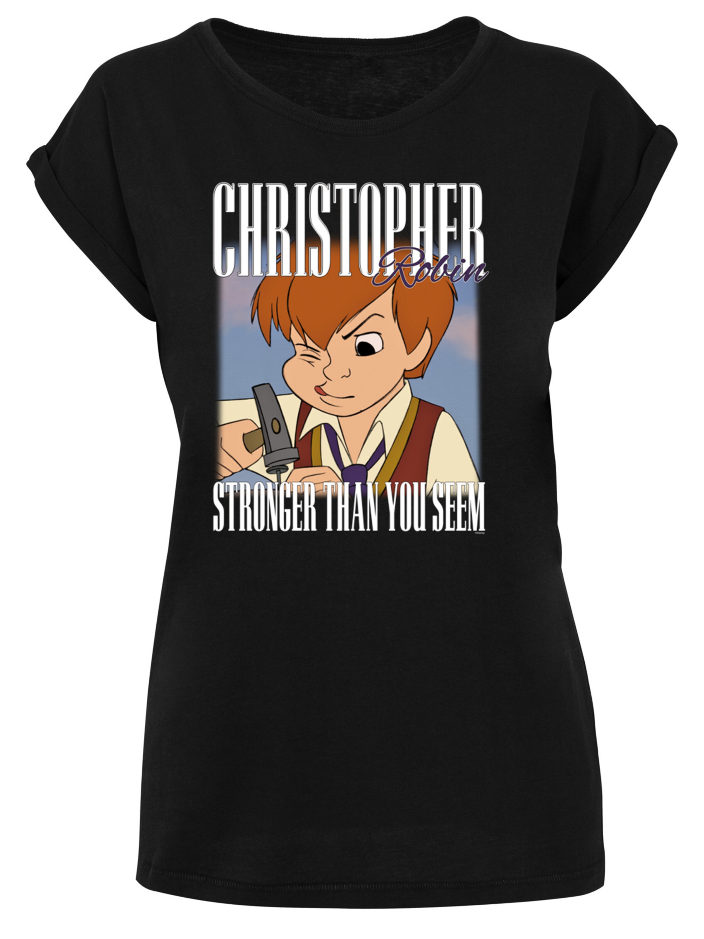 F4NT4STIC Shirt 'Disney Winnie The Pooh Christopher Robin Montage' in Zwart: voorkant