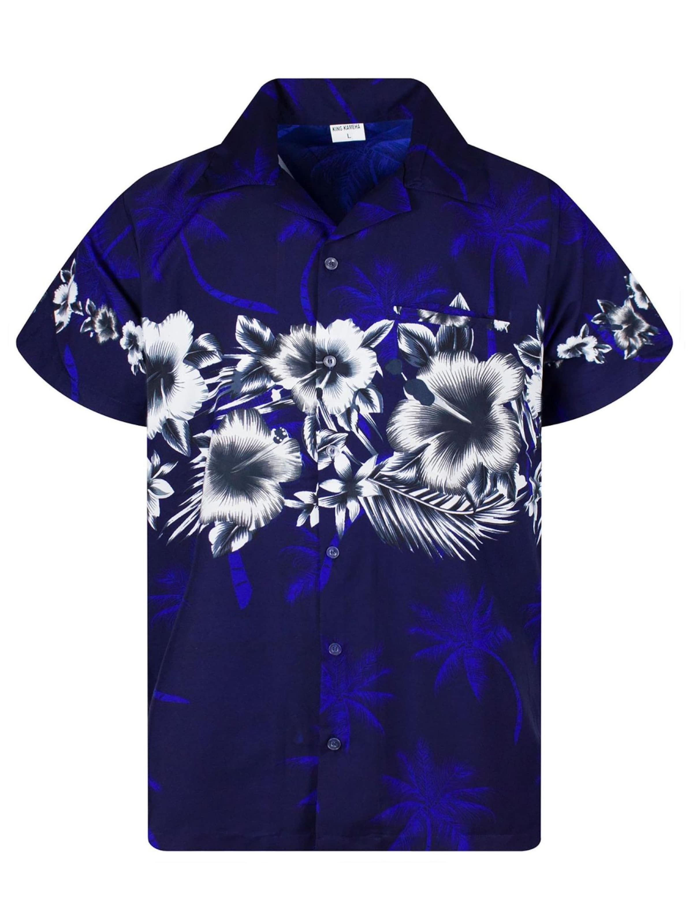 King Kameha Bluse 'Flower Chest'‌‌‌ in Blau: Vorderseite