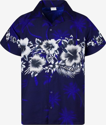 King Kameha Blouse 'Flower Chest' in Blue: front