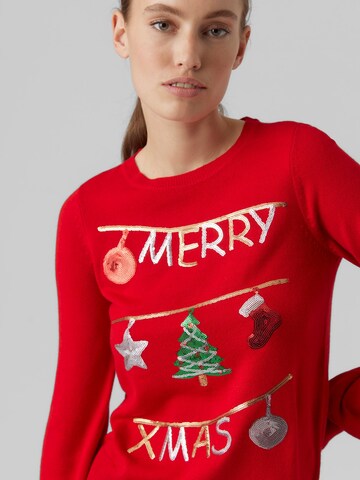 VERO MODA Sweter 'Merry Xmas' w kolorze czerwony