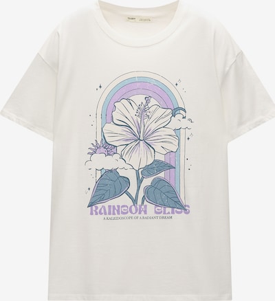 Pull&Bear T-Shirt in taubenblau / hellblau / lila / weiß, Produktansicht