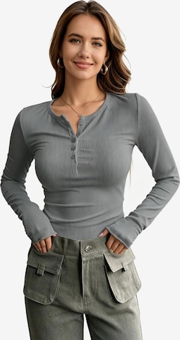 KoJooin Top 'Damen-Langarm-Henley-T-Shirts, gerippt, mit Knöpfen, schmal geschnitten,Basic-Tops,Blusen,Freizeit' w kolorze szary: przód