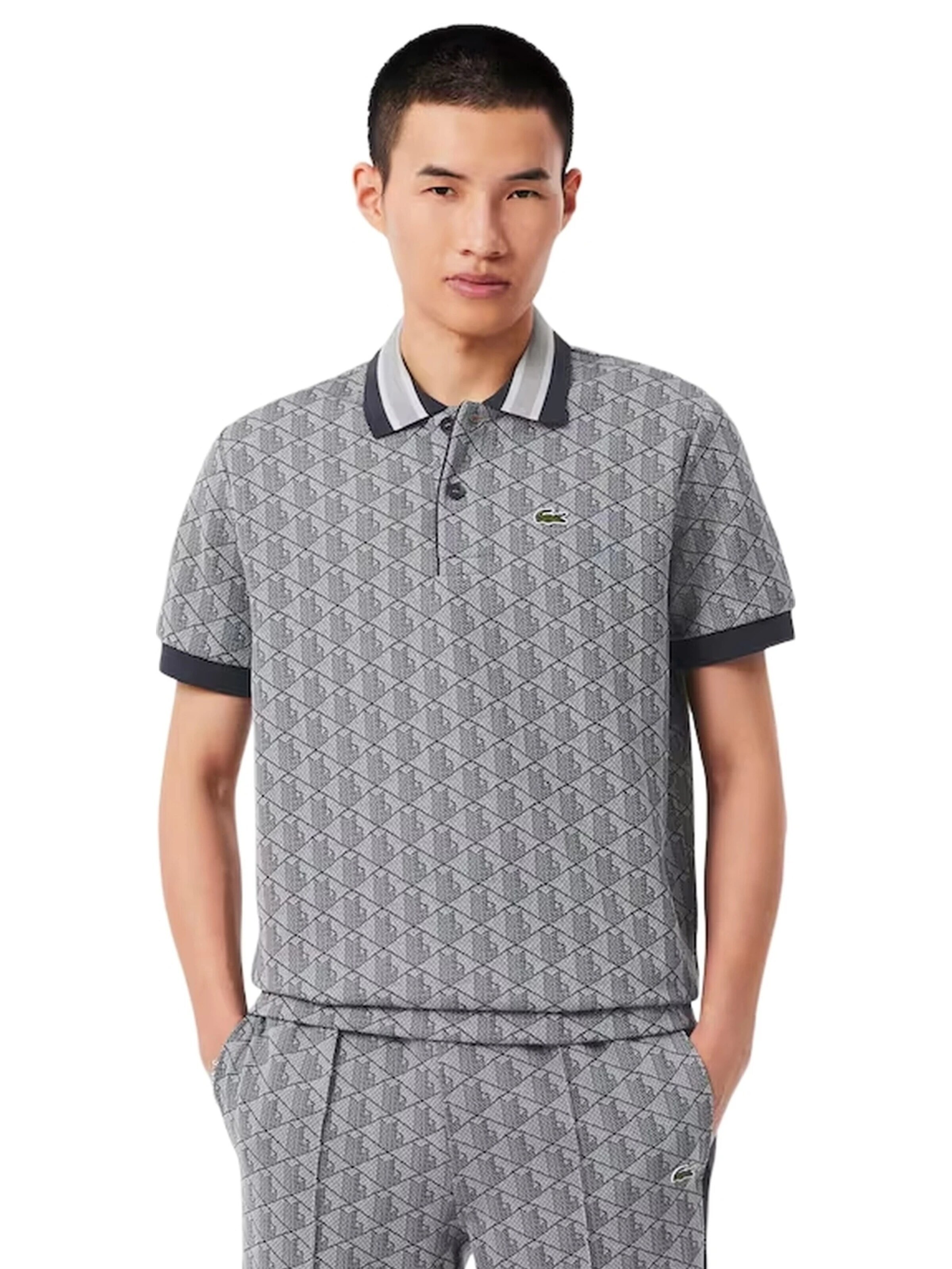 LACOSTE - Camiseta 'Polo lacoste gris jaquard monogran polo shirt' en gris: frente