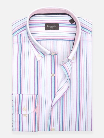 Slim fit Camicia business 'Leonardo Linen Man Shirt White Green' di 7Camicie in bianco