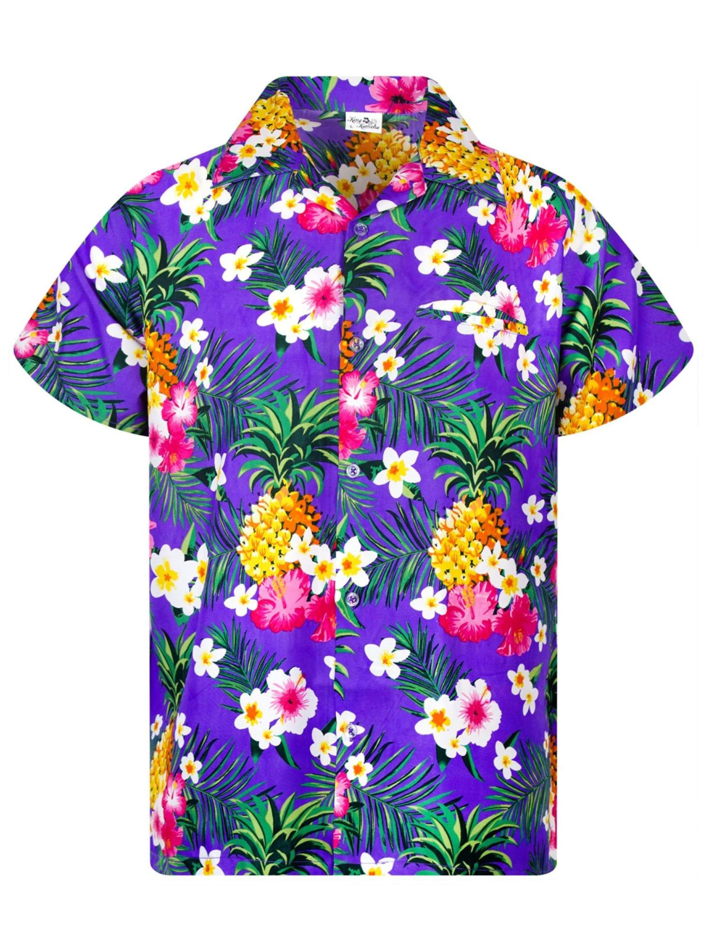 King Kameha Shirt 'Pineapple Flowers' in Purple: front