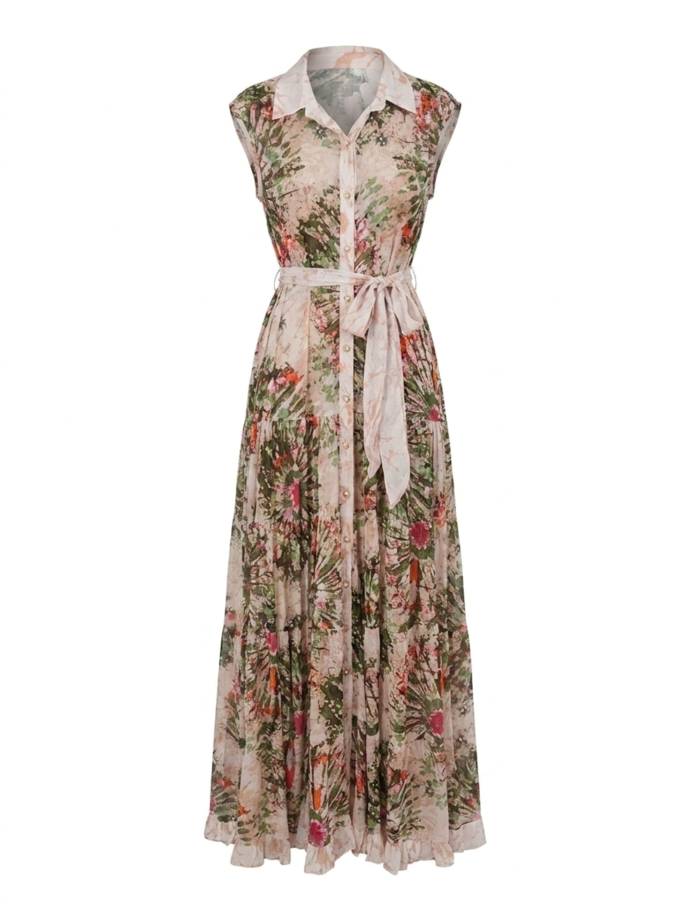 Miss June Kleid 'Robe Longue Jimena'‌‌ in Beige: Vorderseite