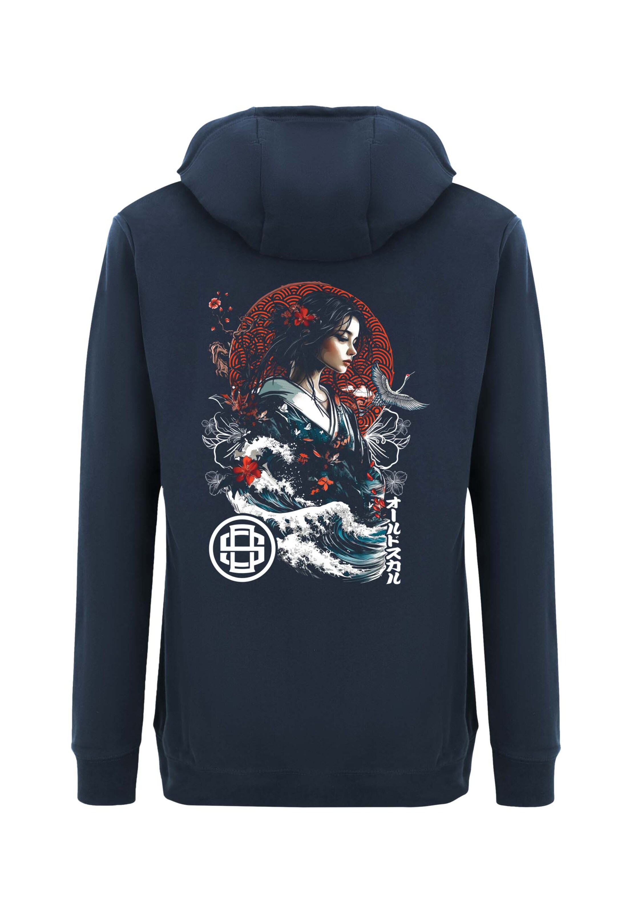 Oldskull Sweatjacke 'Asian Blossom Queen Logo Graphic' in Blau: Vorderseite