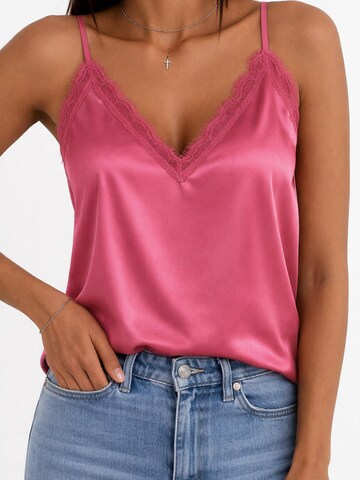 Worldclassca Top 'Spaghetti Lace Trim Top' in Pink: front