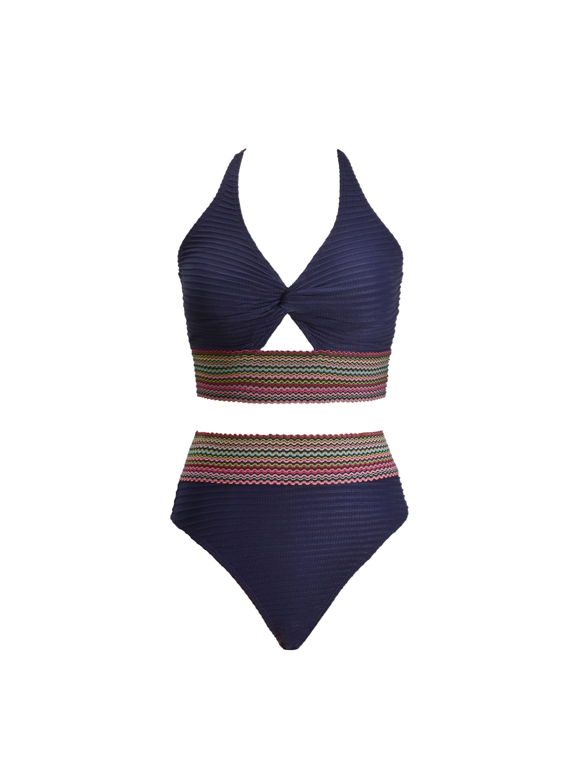 Cupshe Bralette Swimsuit 'Navy Twist' in Blue: front