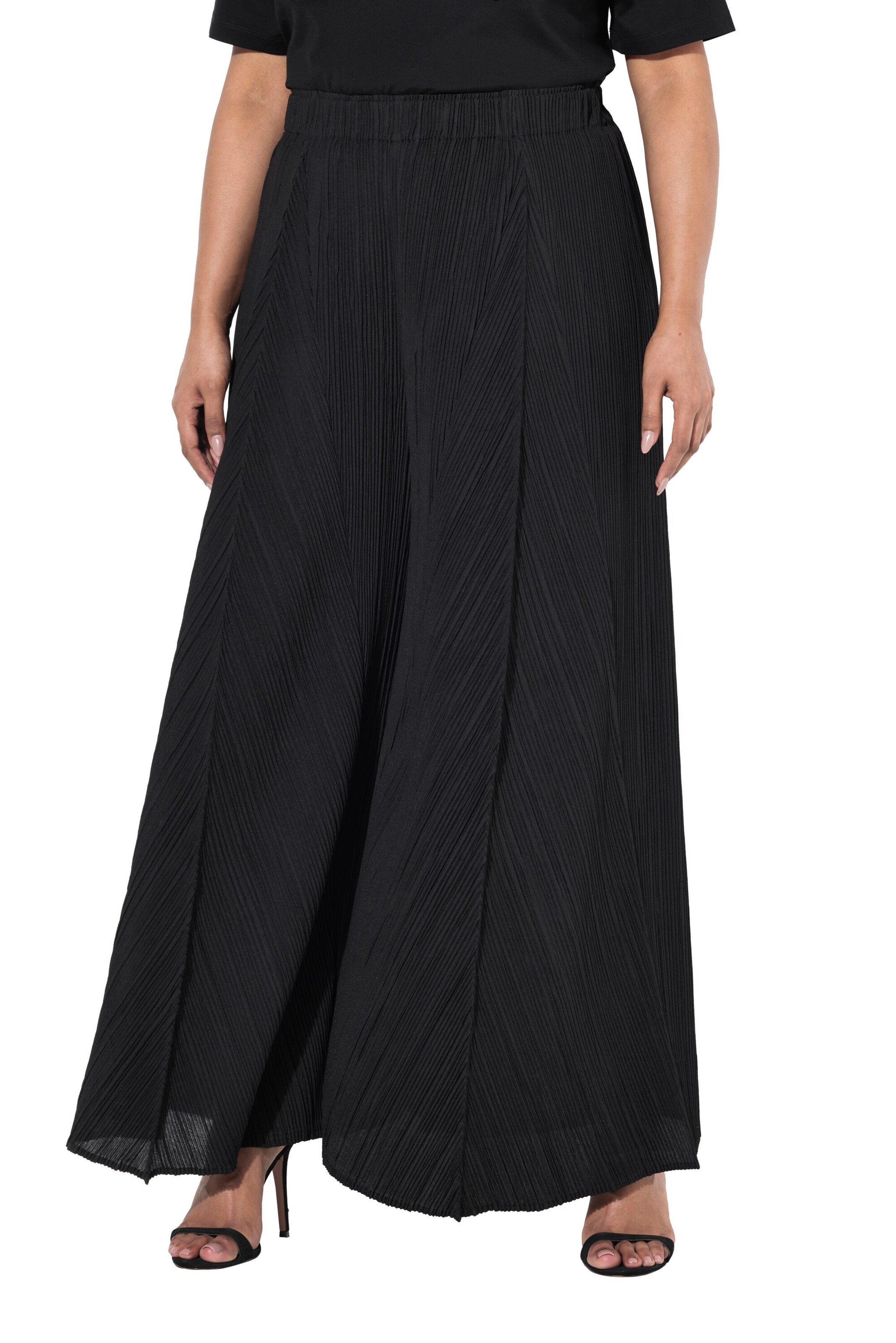 Ulla Popken Wide leg Broek in Zwart: voorkant