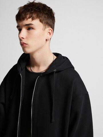 Bershka Zip-Up Hoodie in Black