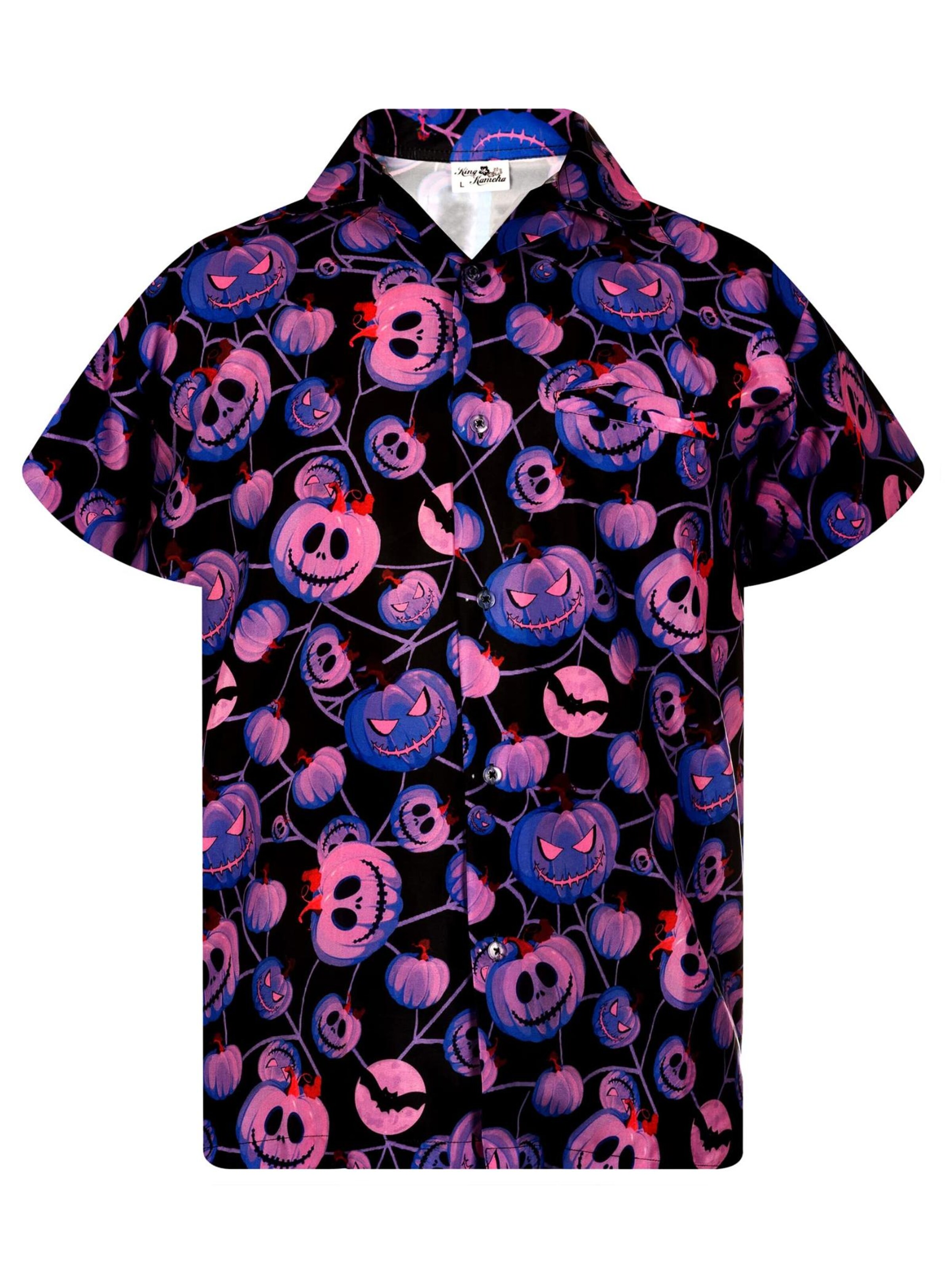 King Kameha Shirt 'Helloween Pumpkin Web' in Purple: front