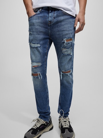 Skinny Jeans de la Pull&Bear pe albastru: față