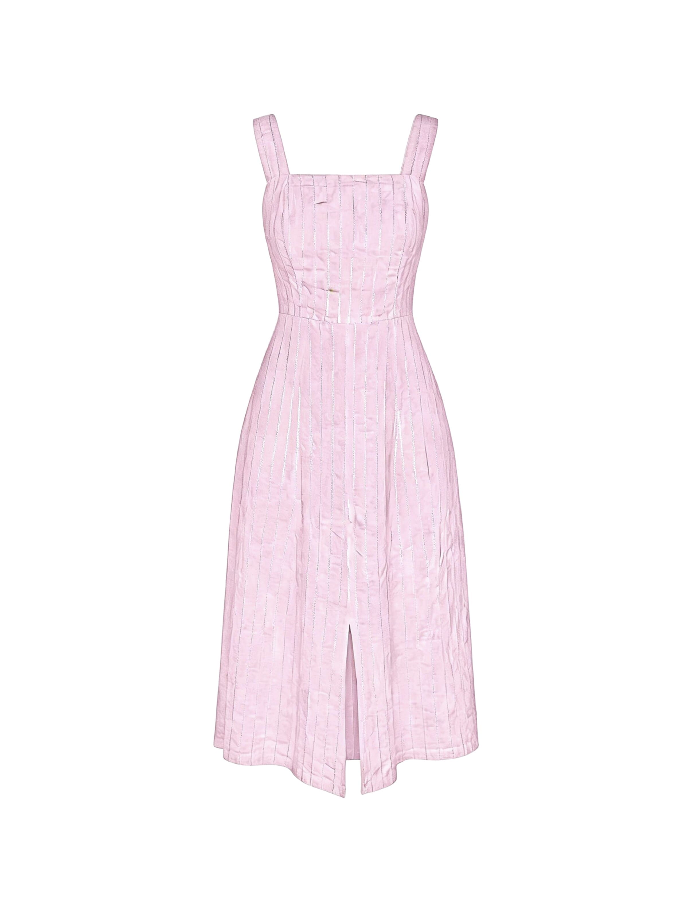 Haris Cotton - Vestido 'Square Neck Striped Linen Tie Back Dress with Front Slit' en rosa: frente