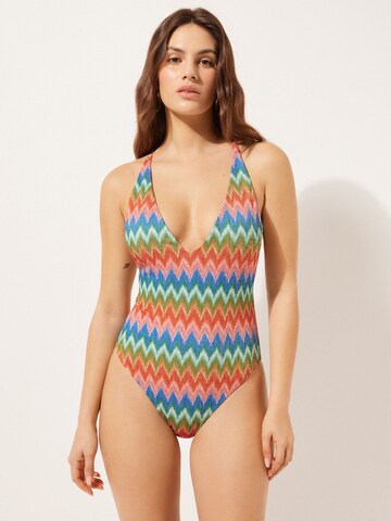 CALZEDONIA Bustier Badeanzug 'Elegant Chevron' in Mischfarben: Vorderseite
