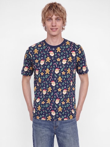 JACK & JONES Póló 'JJBell Xmas' - kék: elől
