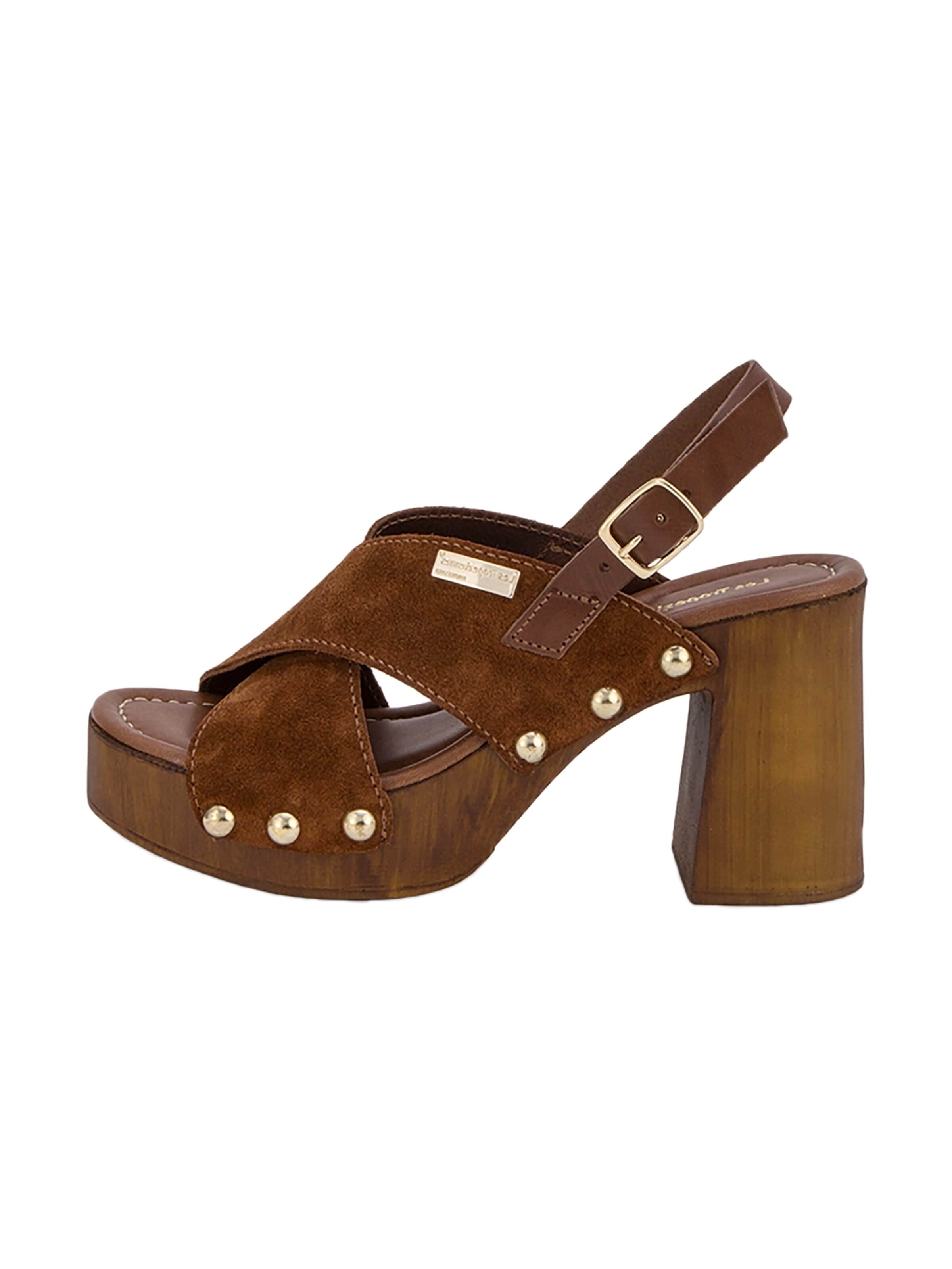 Les Tropéziennes Sandaal 'Paloma – Ledersandalen mit Absatz' in Bruin: voorkant