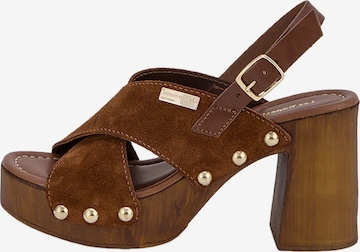 Les Tropéziennes Sandaal 'Paloma – Ledersandalen mit Absatz' in Bruin: voorkant