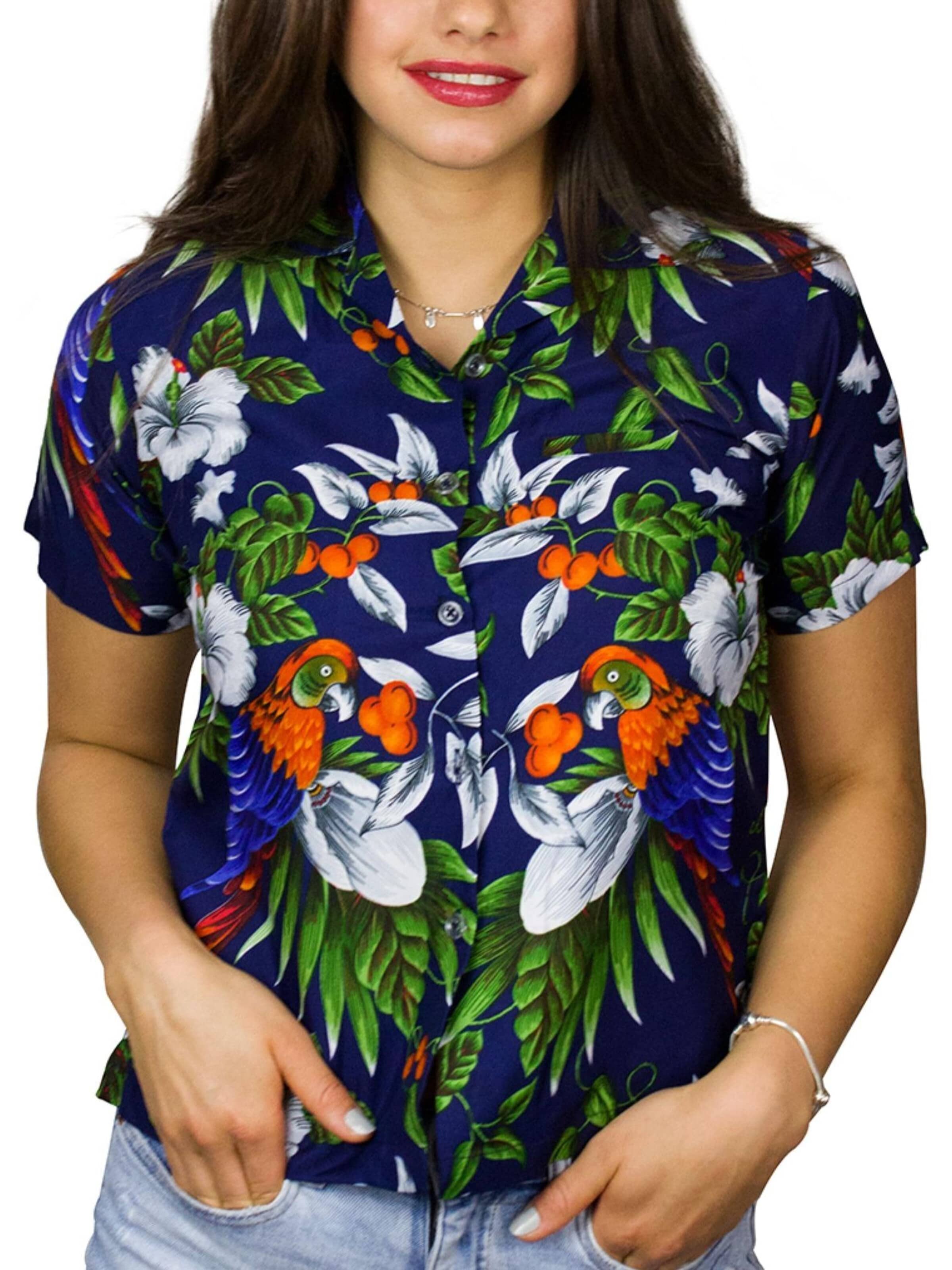 King Kameha Blouse 'Cherryparrot' in Blauw: voorkant