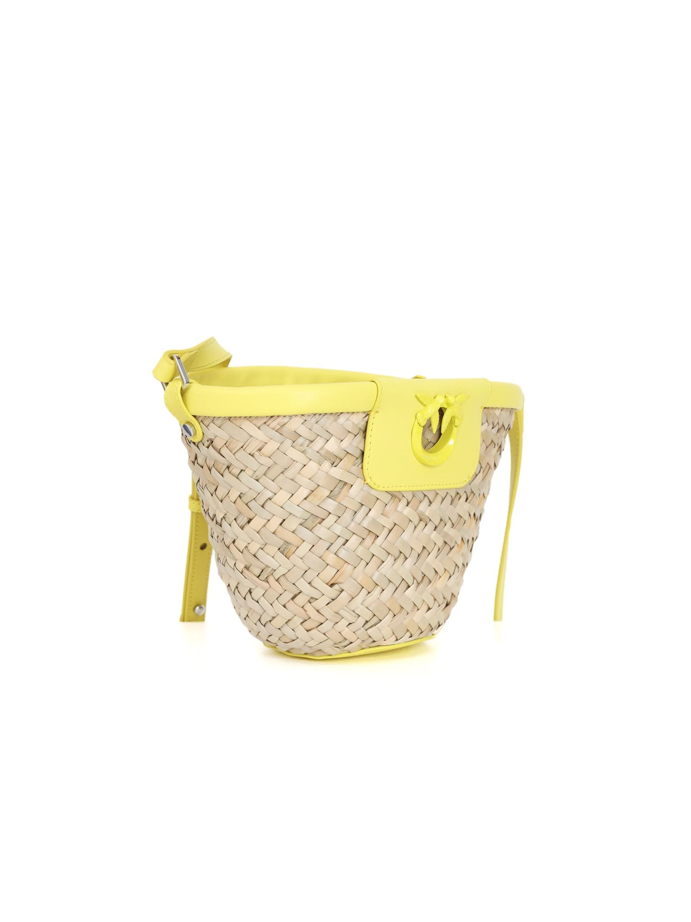 PINKO Handtas 'Love Summer Bucket Rafia + Vitello Seta' in Beige