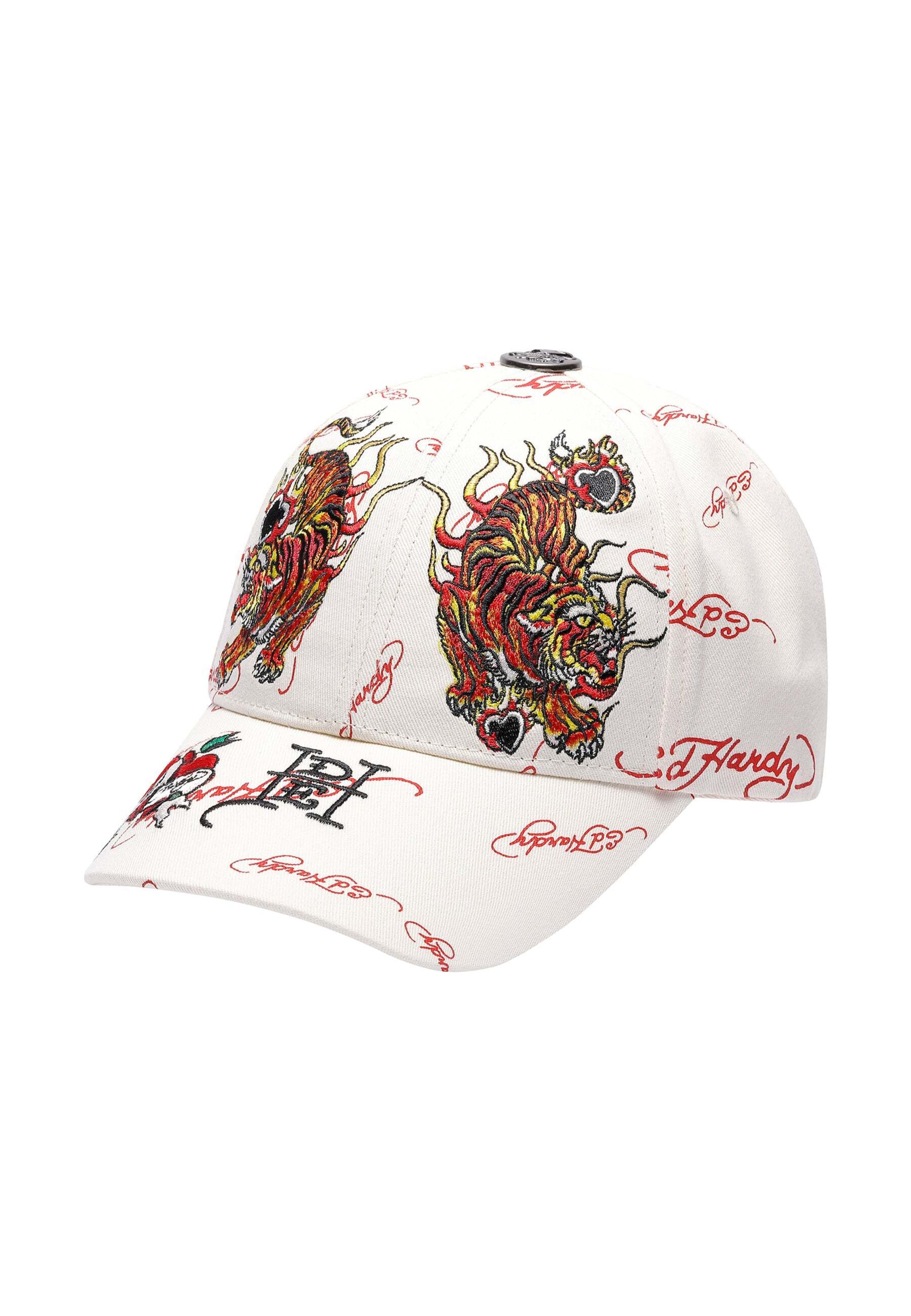 Casquette 'Tiger Flames' Ed Hardy en blanc : devant