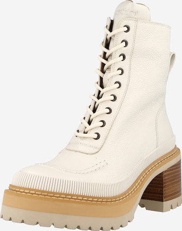 See by Chloé Lace-Up Ankle Boots in Beige: front