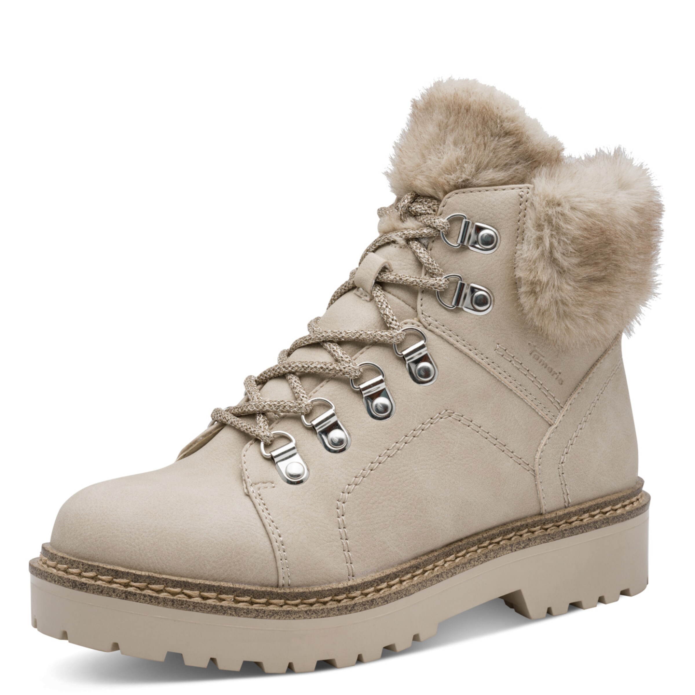 Tamaris Lace-Up Ankle Boots in Beige: front