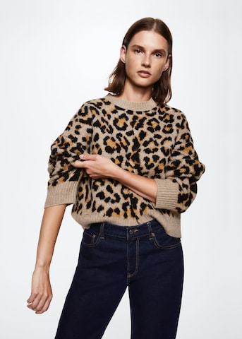 MANGO Пуловер 'leopard' в кафяво: отпред