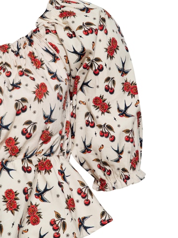 Queen Kerosin Bluse 'Cherries & Roses'‌‌ in Beige