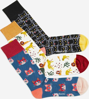 DillySocks Sokken 'Cat Lover Pack - Kitty Chat - Cats of Prey - Sky Kitten' in Gemengde kleuren: voorkant