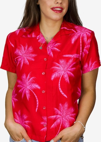 King Kameha Bluse 'Palmshadow' in Pink: Vorderseite
