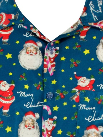 King Kameha Regular fit Button Up Shirt 'Christmas Candycane' in Blue