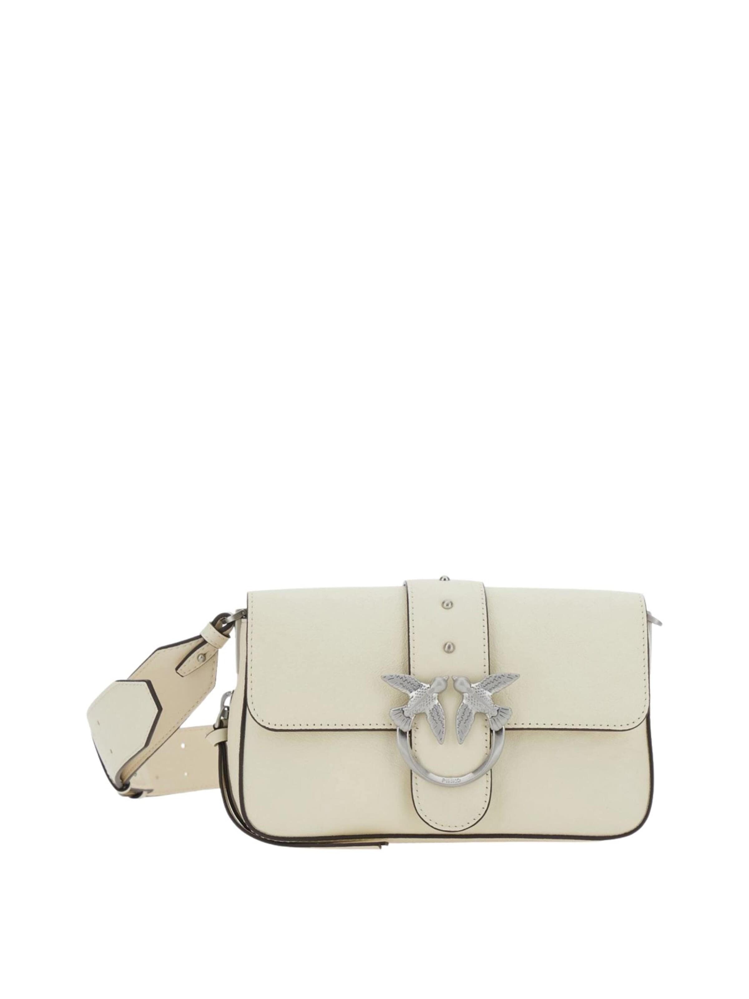 PINKO Skuldertaske 'Pinko Sac Rabat Love One Slouchy Zip Mini Vite Blanc' i hvid: forside