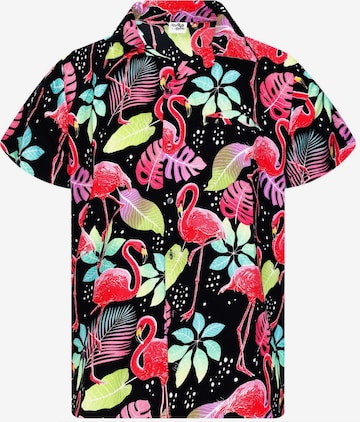King Kameha Shirt 'Funky Flamingos' in Schwarz: Vorderseite