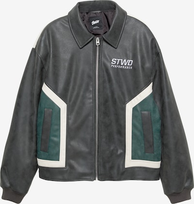 Pull&Bear Övergångsjacka 'STWD' i mörkgrön / svart / vit, Produktvy