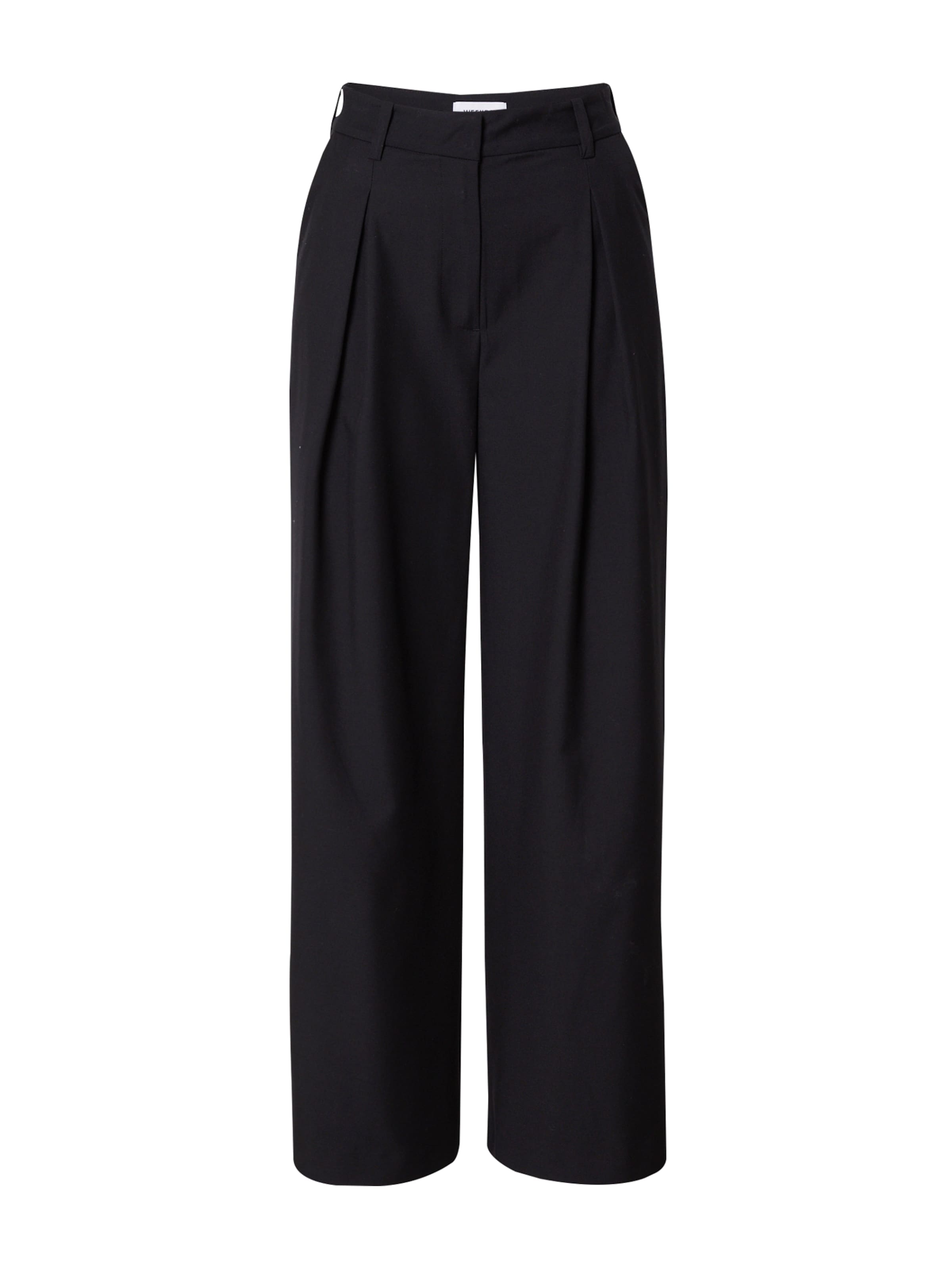 WEEKDAY Wide leg Παντελόνι πλισέ σε μαύρο: μπροστά