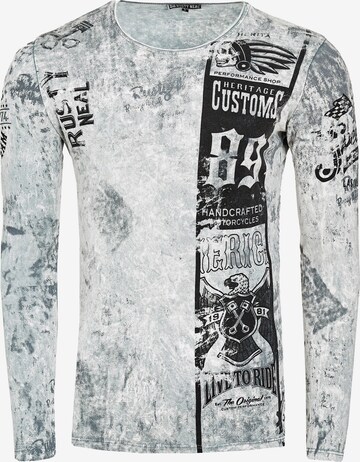 Rusty Neal Langarmshirt mit plakativem Front & Back Print in Grau: predná strana