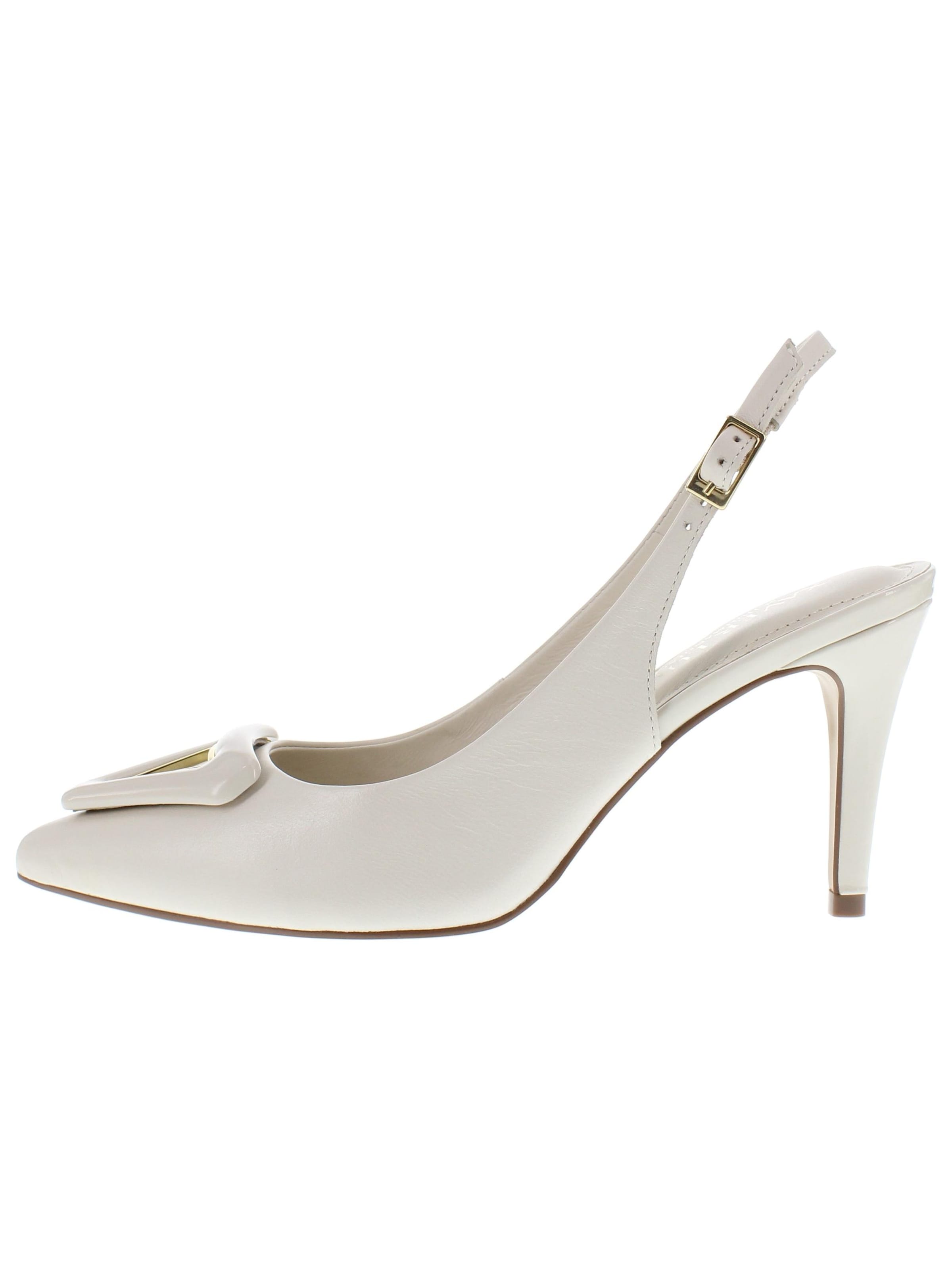 XAVER LUIS Schuhmanufaktur Slingback Pumps 'ALINA - Stiletto Pumps mit Schmuckteil' in Beige: front