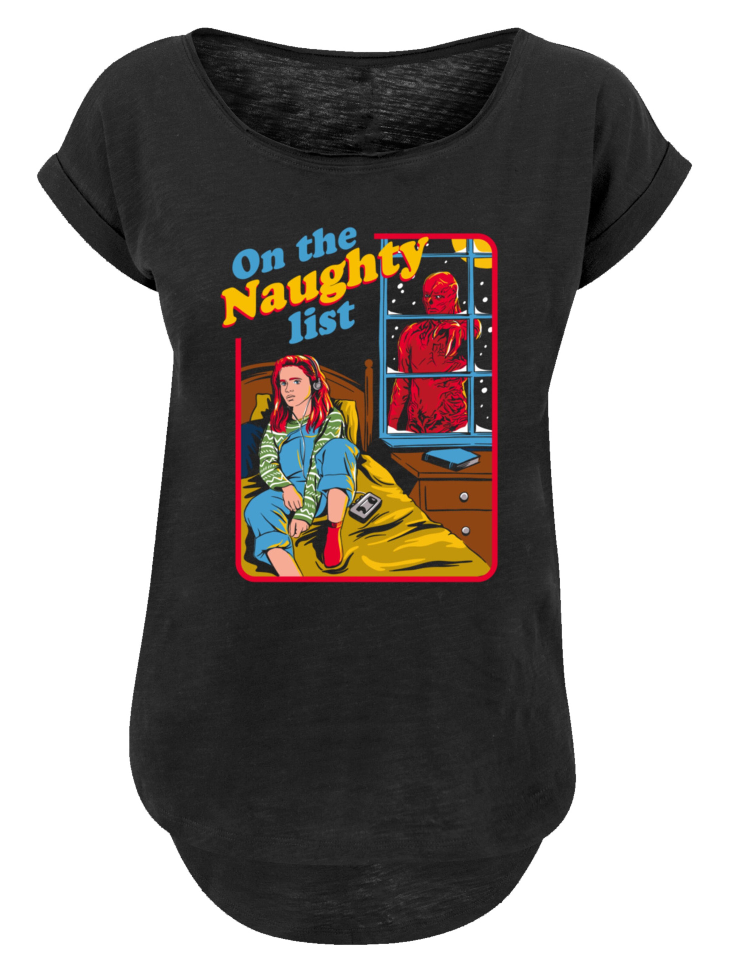 F4NT4STIC T-Shirt 'Stranger Things Naughty List Netflix TV Series' in Schwarz: Vorderseite