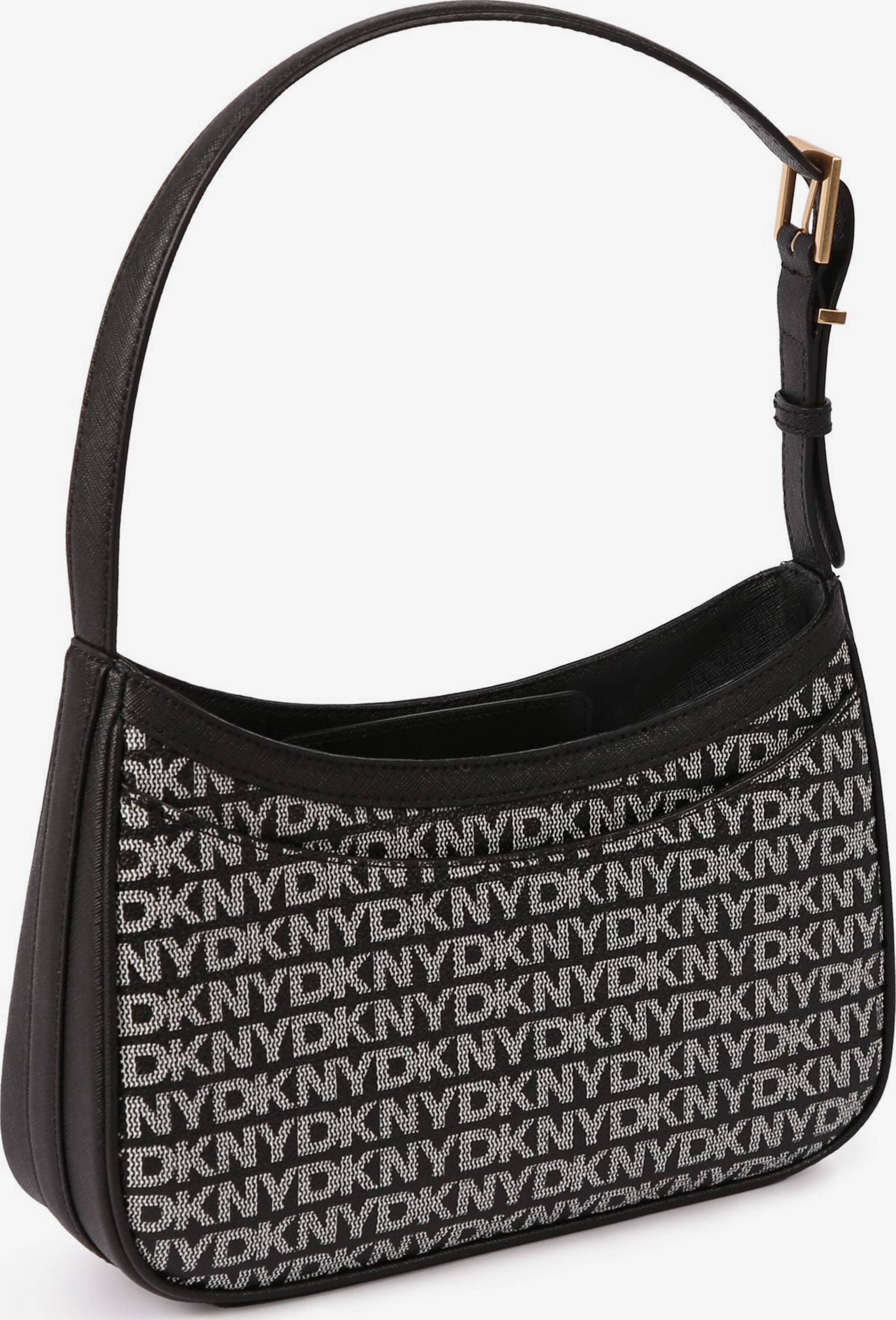 Sac à épaule Femme DKNY Carol Demi – Noir Et Or, Cuir Et Polyuréthane – Neuf Avec étiquettes