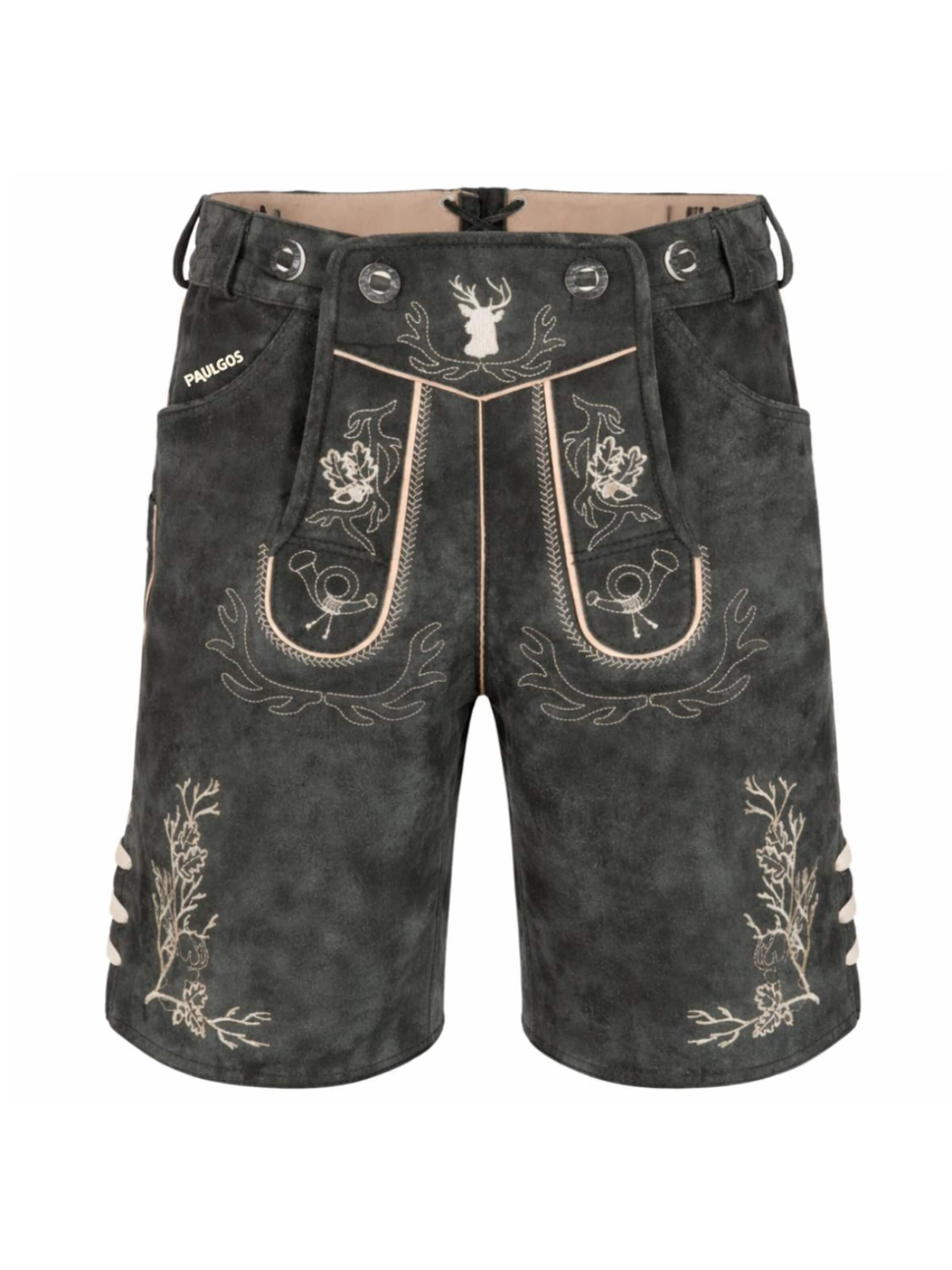 Paulgos Regular Traditional Pants 'PAULGOS Herren Trachten Lederhose Kurz - HK3 - Echtes Leder - in 3 Farben erhältlich - Größe 44 - 60' in Grey: front