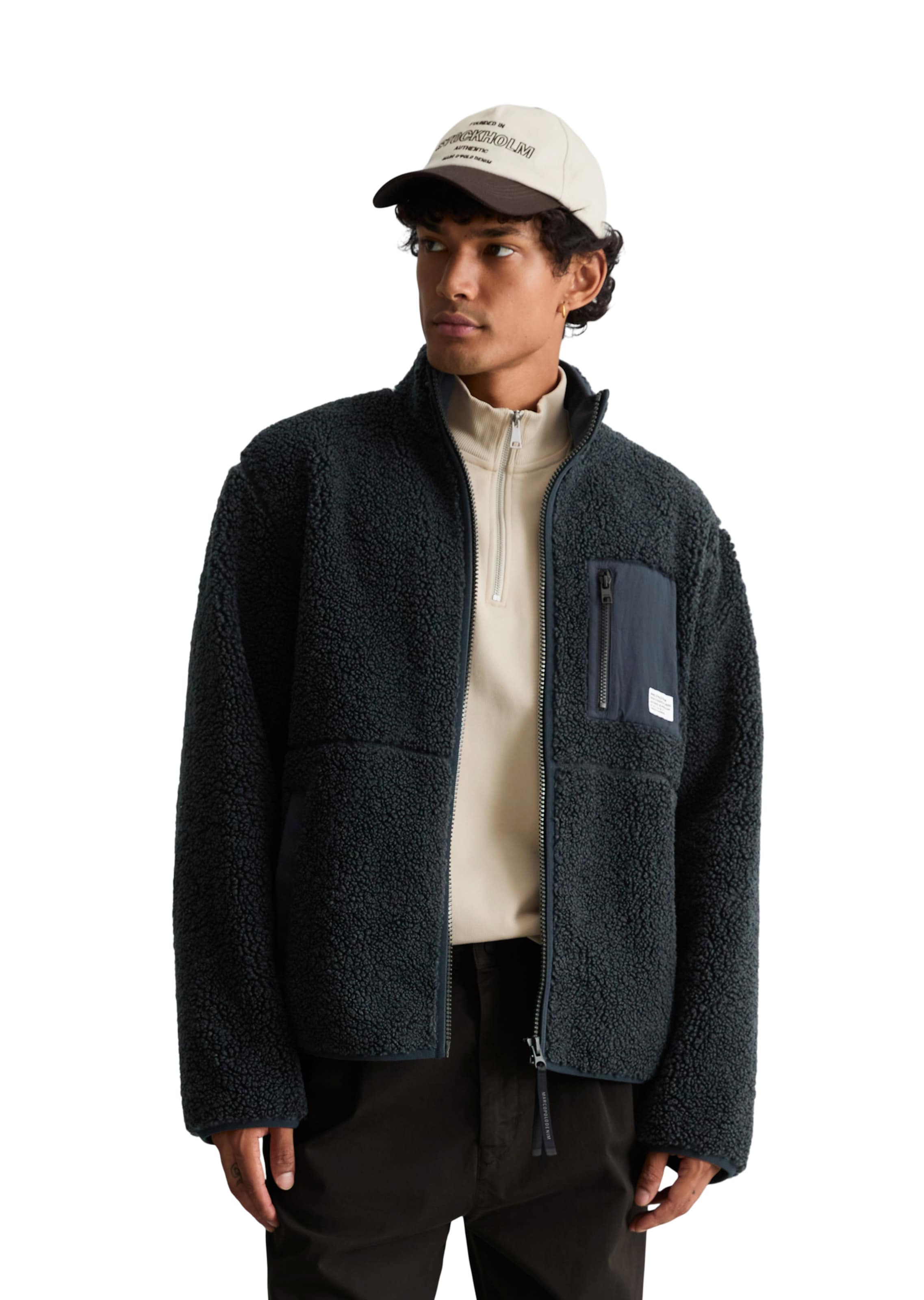 Marc O'Polo DENIM Fleece jas in Blauw: voorkant