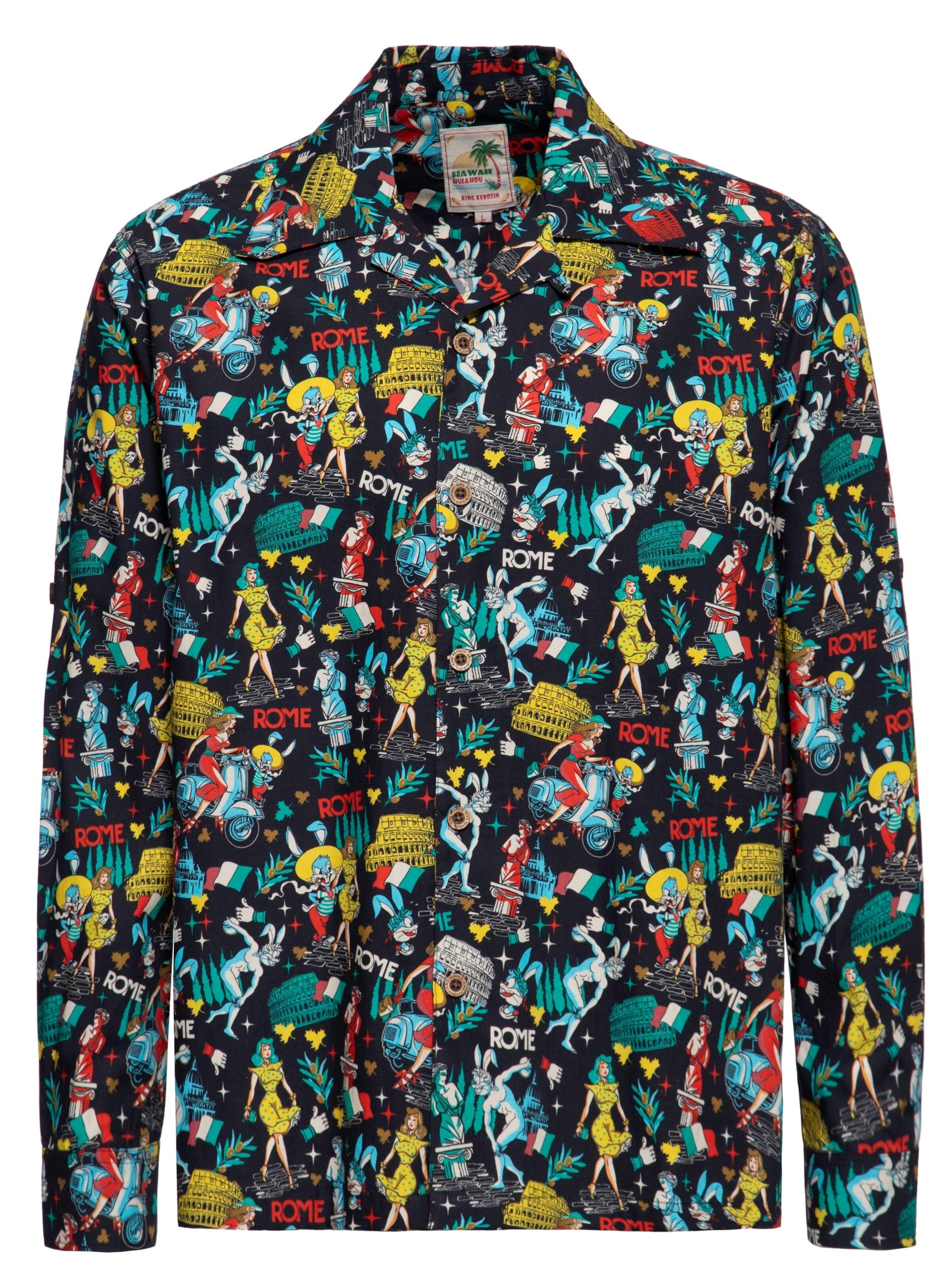 King Kerosin Button Up Shirt 'Bunny in Rome' in Black, Item view