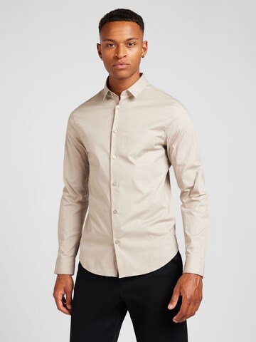 Coupe slim Chemise 'Tessuto' ARMANI EXCHANGE en beige : devant