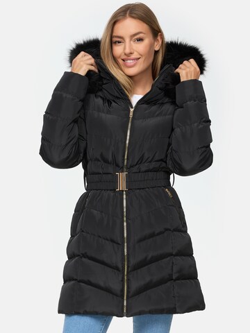 Threadbare Winter Coat 'Roo' in Black: front