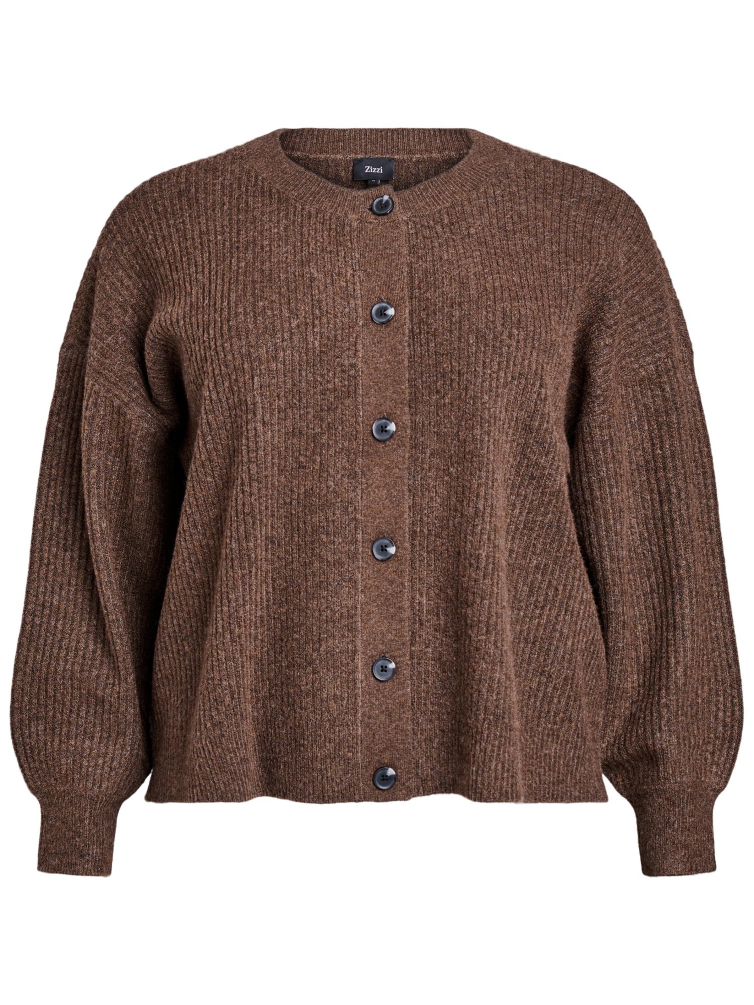 Zizzi Strickjacke 'CAVISTA' in Braun: Vorderseite