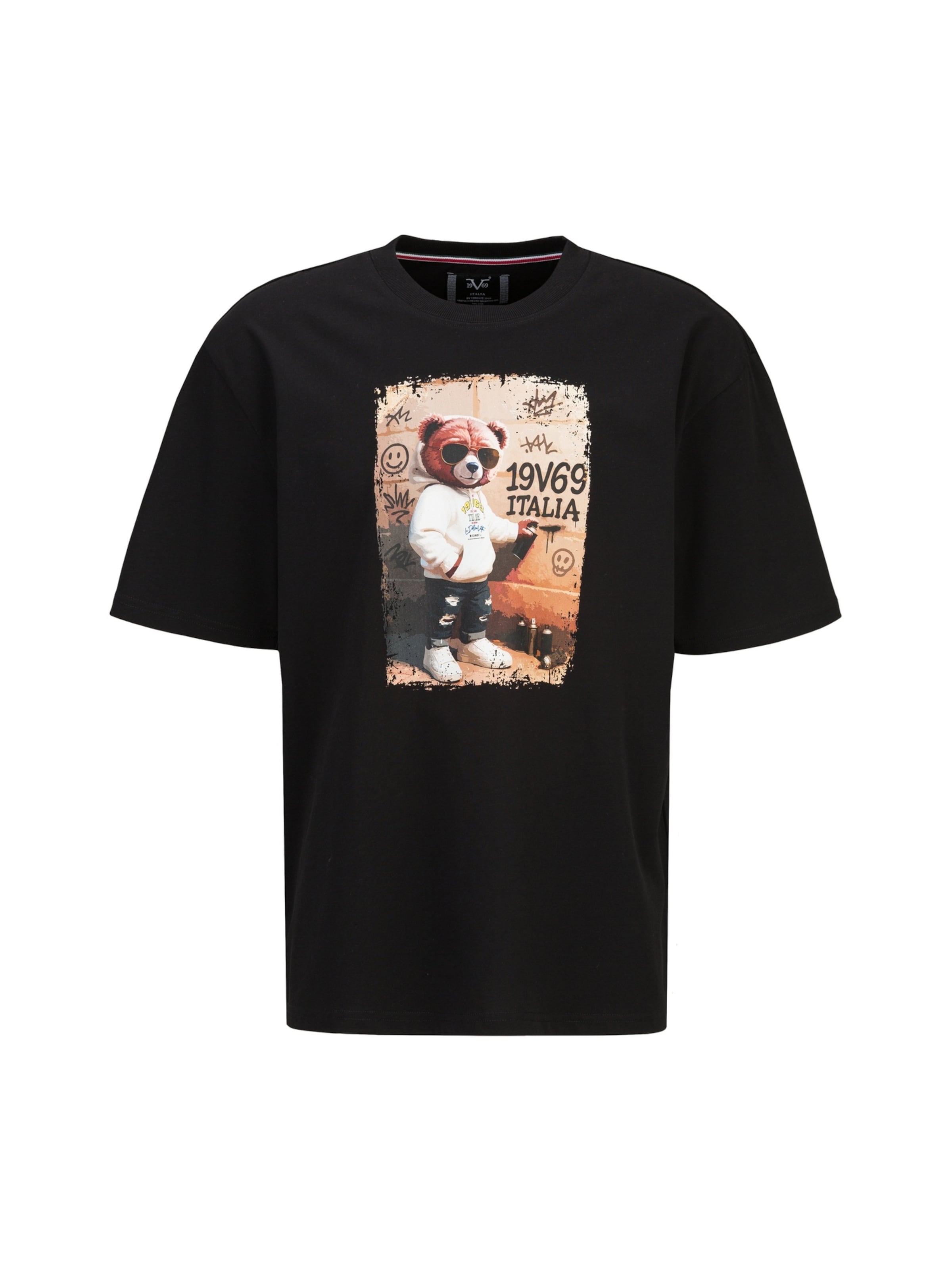 19V69 ITALIA - Camiseta 'Tamaro Streetart' en negro: frente