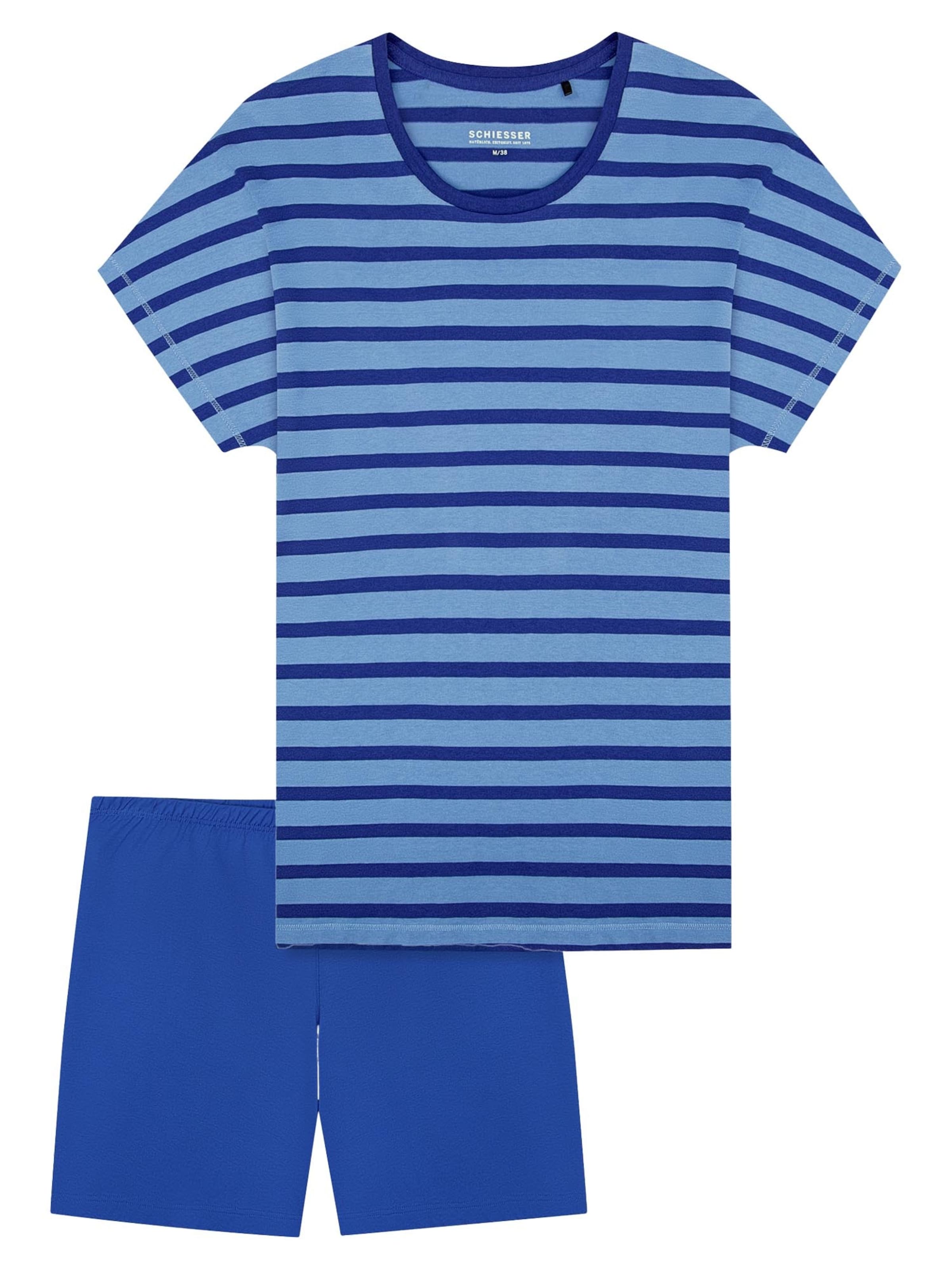 SCHIESSER - Pijama de pantalón corto 'Casual Essentials' en azul: frente